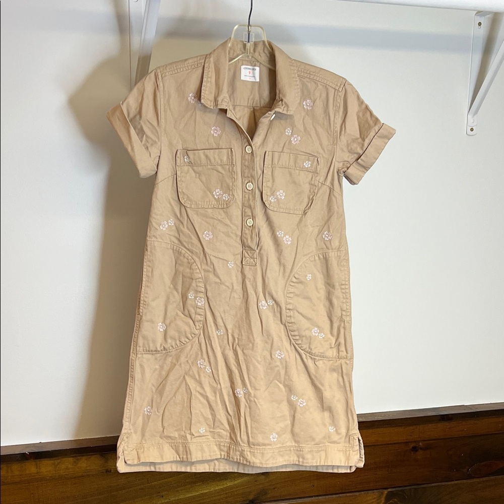Crewcuts Beige Floral Khaki Button-Up Dress w/ Pockets-‎ 12